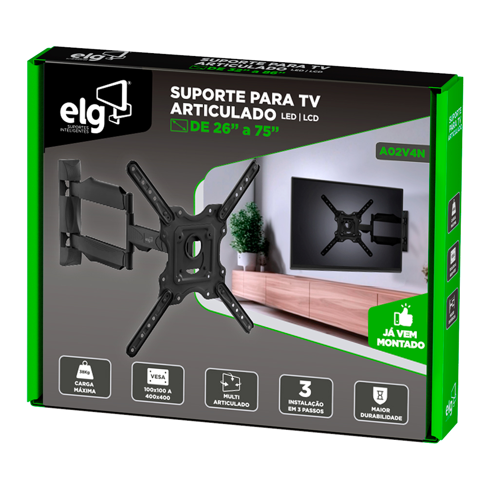SUPORTE ARTICULADO DE PAREDE PARA TVS DE 26" A 75" - A02V4N