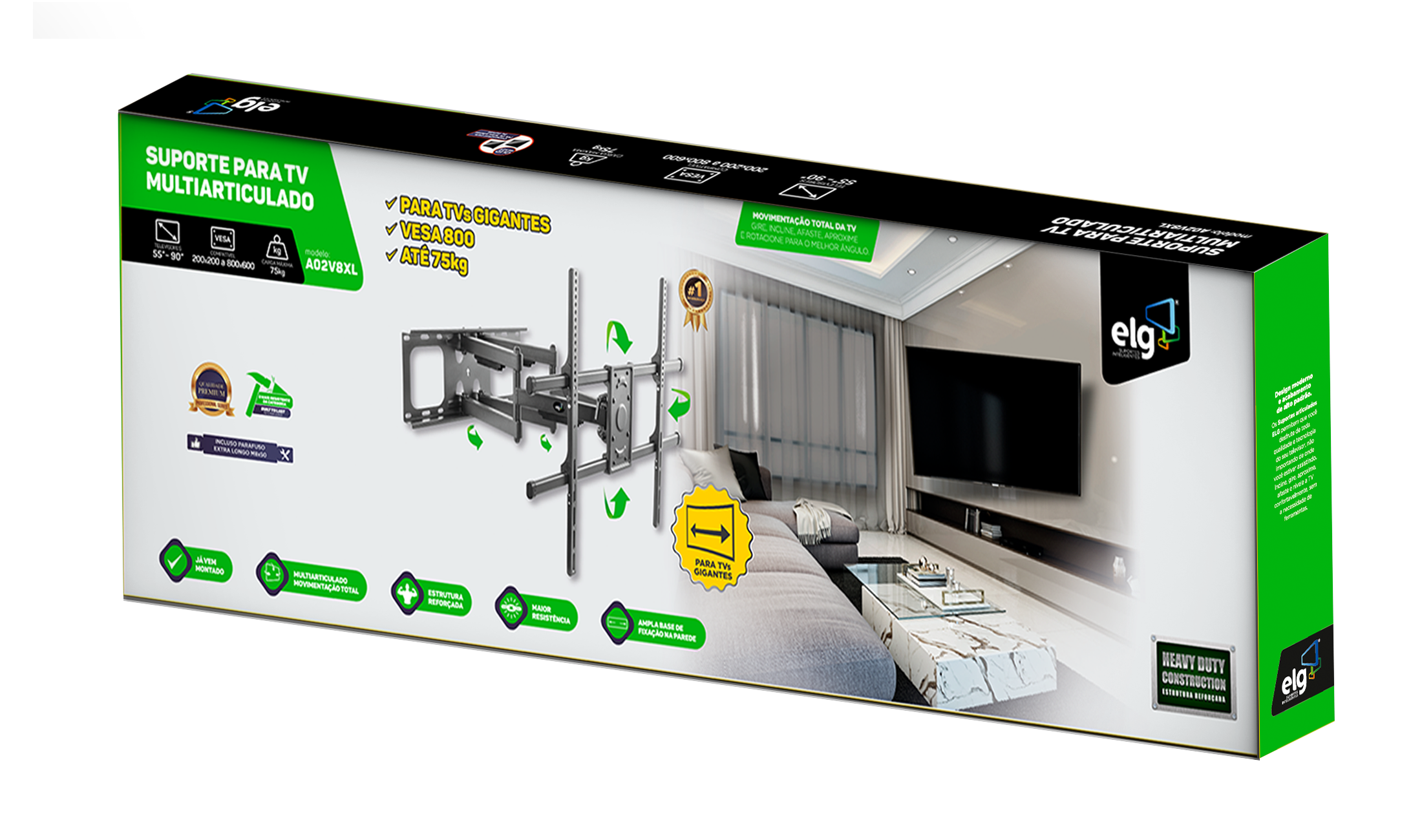 SUPORTE MULTIARTICULADO VESA 800 PARA TELAS GIGANTES - DE 55'' A 90" - A02V8XL