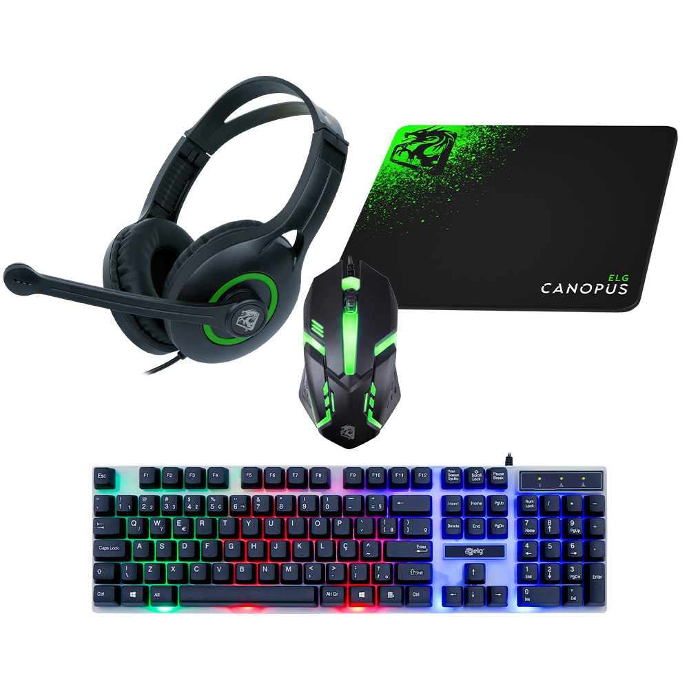 CGCS41 - COMBO GAMER 4 EM 1 ELG CANOPUS TECLADO MOUSE HEADSET MOUSEPAD ABNT2 COM LED P3