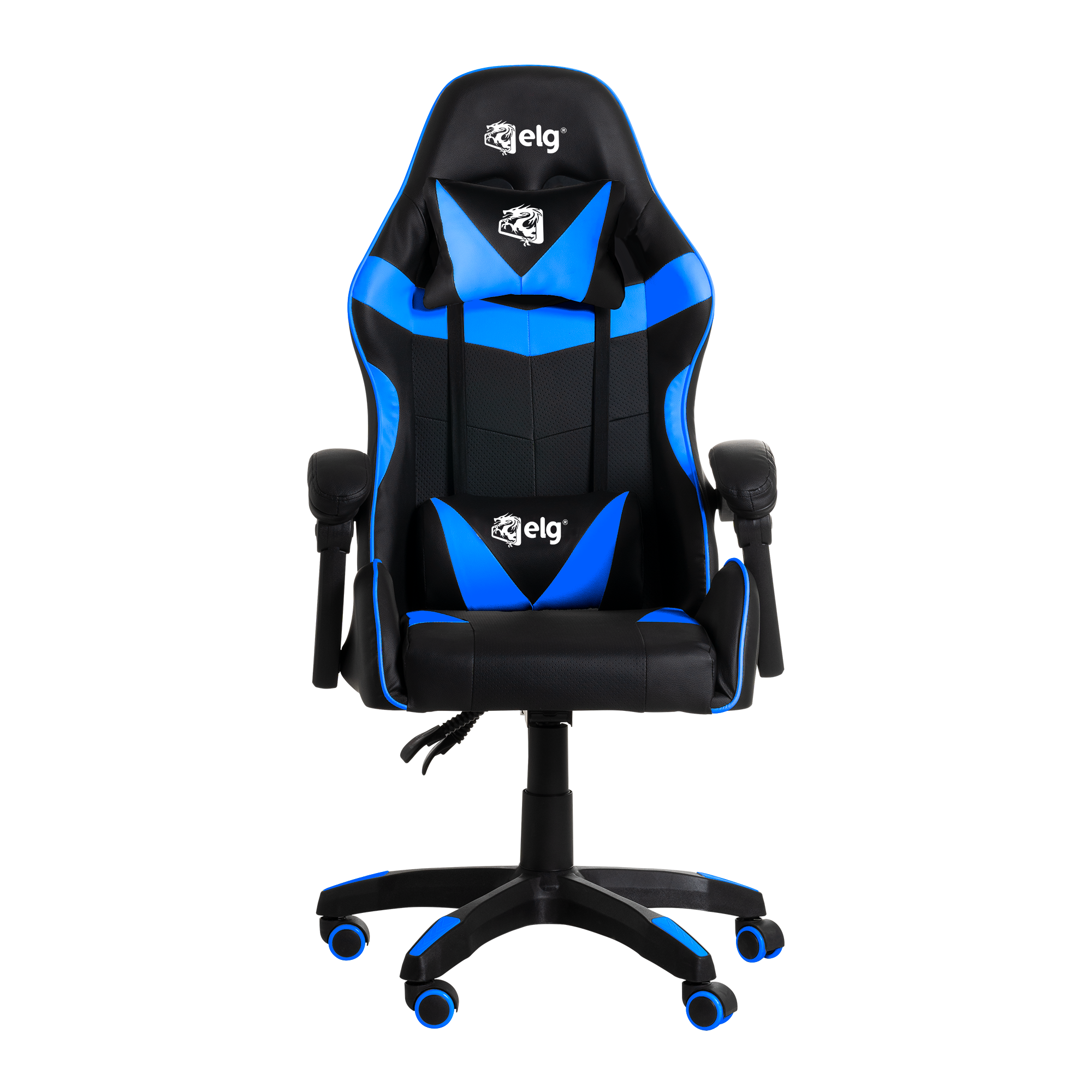 CADEIRA GAMER DRAKON COM AJUSTE DE ALTURA, ENCOSTO RECLINAVEL E BRAÇOS ARTICULADOS  COR: PRETO E AZUL