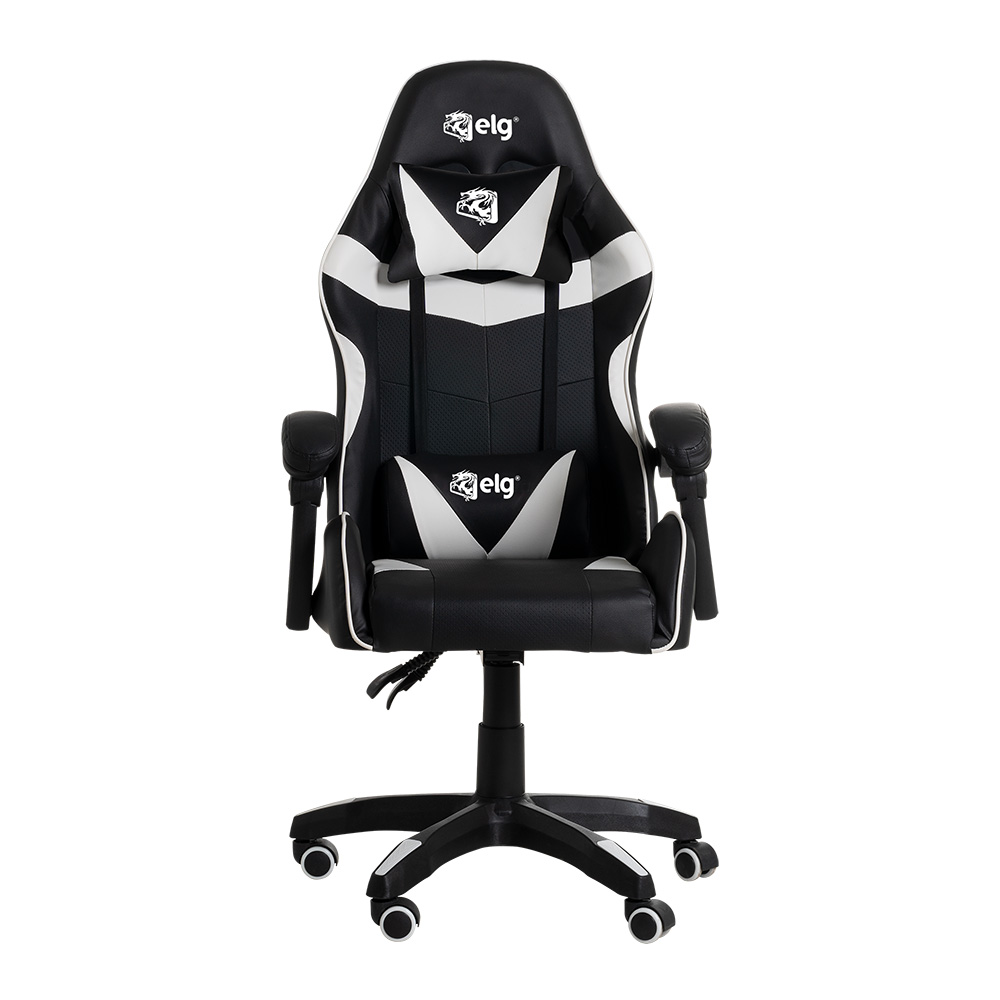 CADEIRA GAMER DRAKON COM AJUSTE DE ALTURA, ENCOSTO RECLINAVEL E BRAÇOS ARTICULADOS COR: PRETO E BRANCO