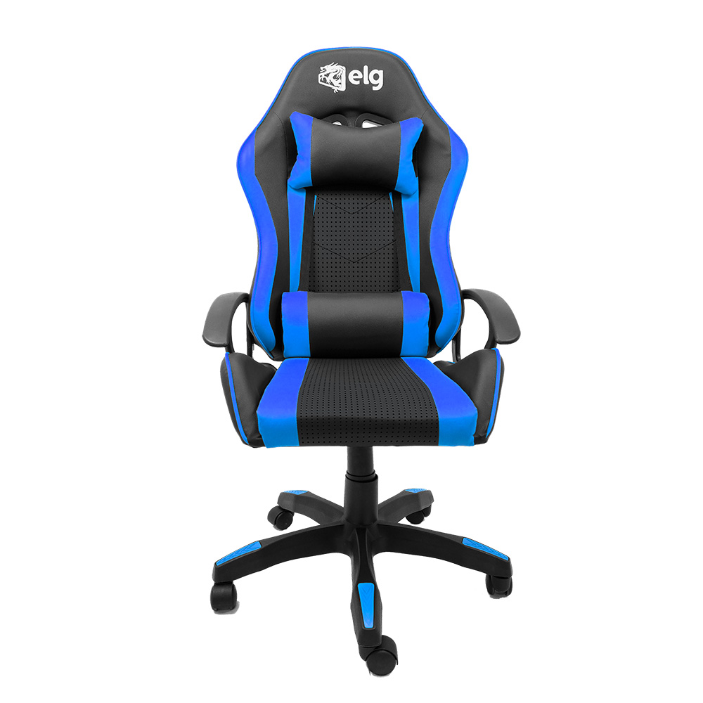 CADEIRA GAMER SYRAX COM APOIO LOMBAR, CERVICAL E AJUSTE DE ALTURA COR: PRETO E AZUL