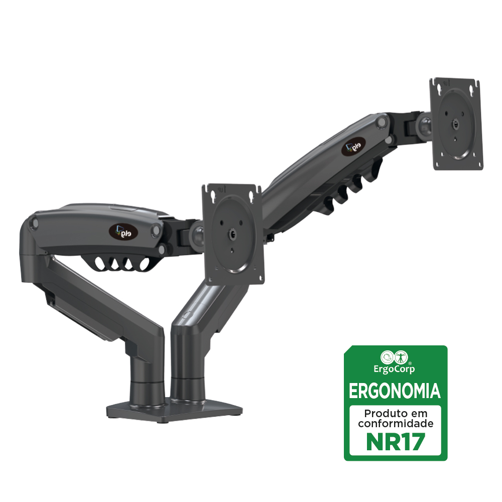 SUPORTE ERGONÔMICO ARTICULADO DE MESA COM PISTAO A GAS PARA 2 MONITORES DE 17" a 35" - F160N