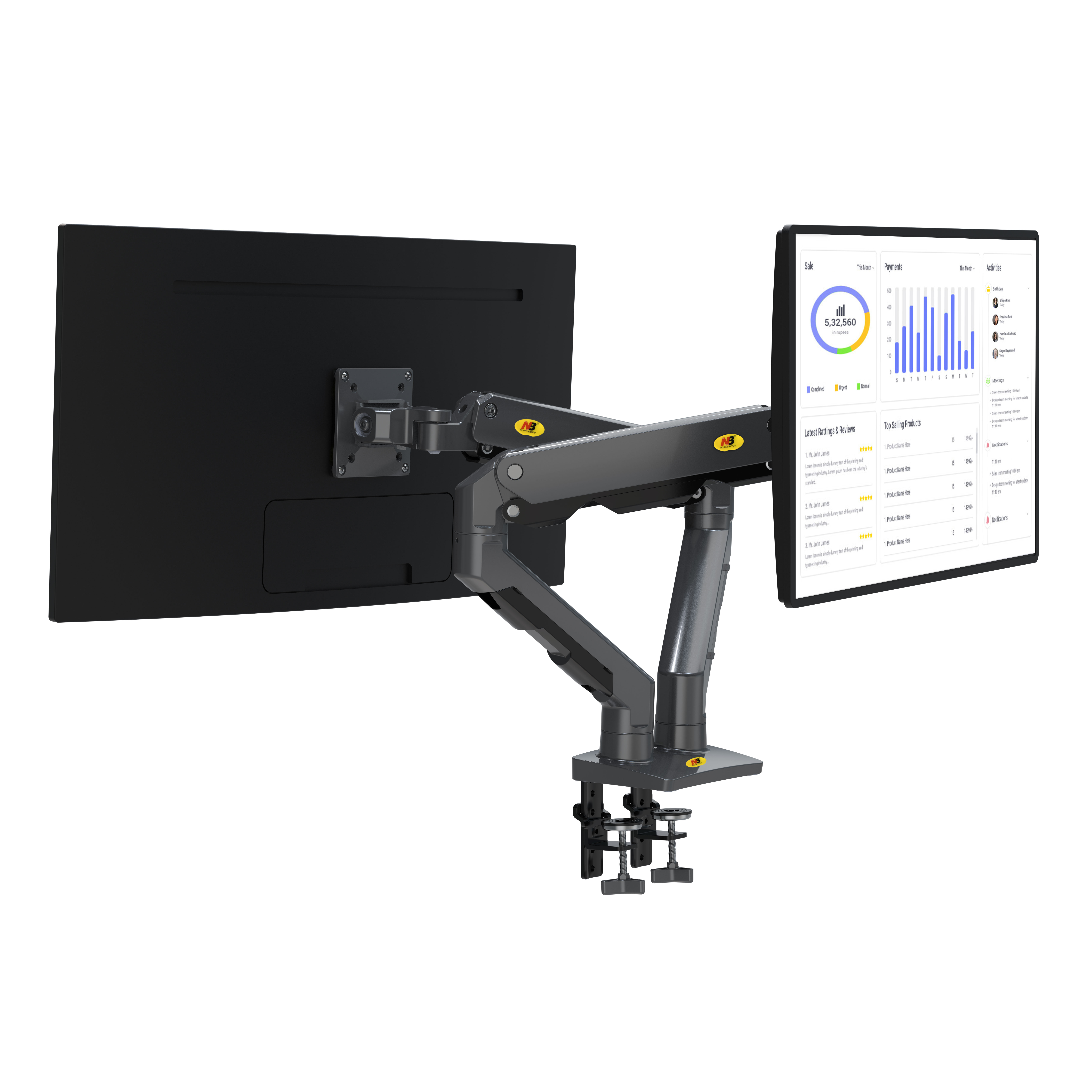 SUPORTE MULTI ARTICULADO DE MESA COM PISTAO A GAS PARA 2 MONITORES DE 27" a 34" - F5162B