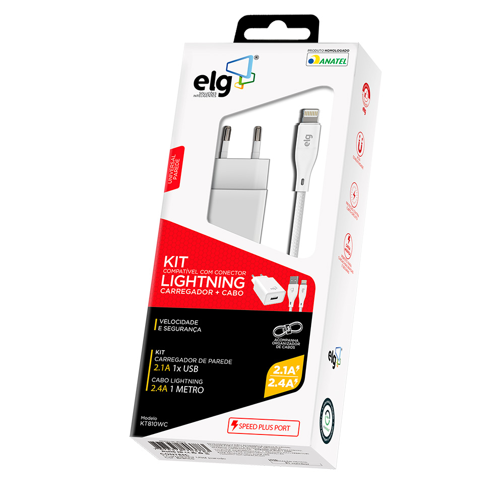 KIT CARREGADOR DE PAREDE UNIVERSAL RECARGA/SINCRONIZACAO LIGHTNING 1M - KT810WC