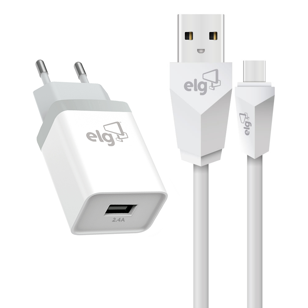 KIT CARREGADOR DE PAREDE UNIVERSAL COM CABO USB-C - BRANCO - KTC10WC
