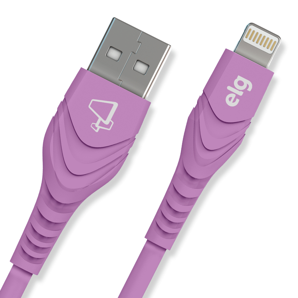 L812X - CABO 2.4A APPLE LIGHTNING 8 PINOS EMBORRACHADO - 1,2 METRO - ROXO - ELG