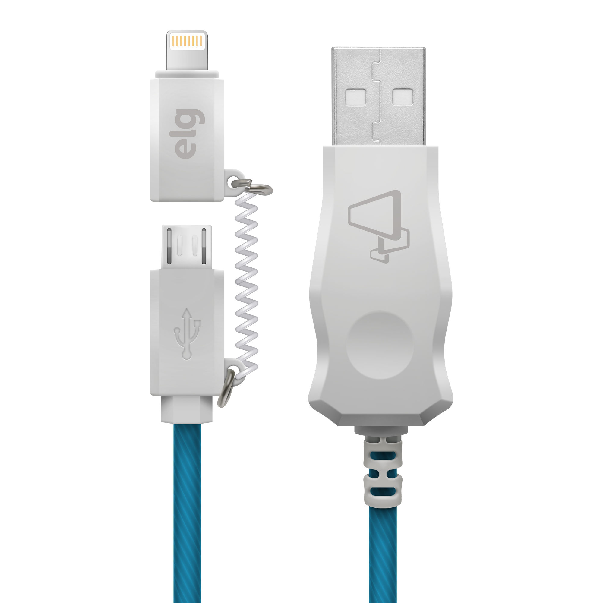 CABO ILUMINADO LED AZUL - 2 EM 1 LIGHTNING E MICRO USB - 1M - LED8510BE