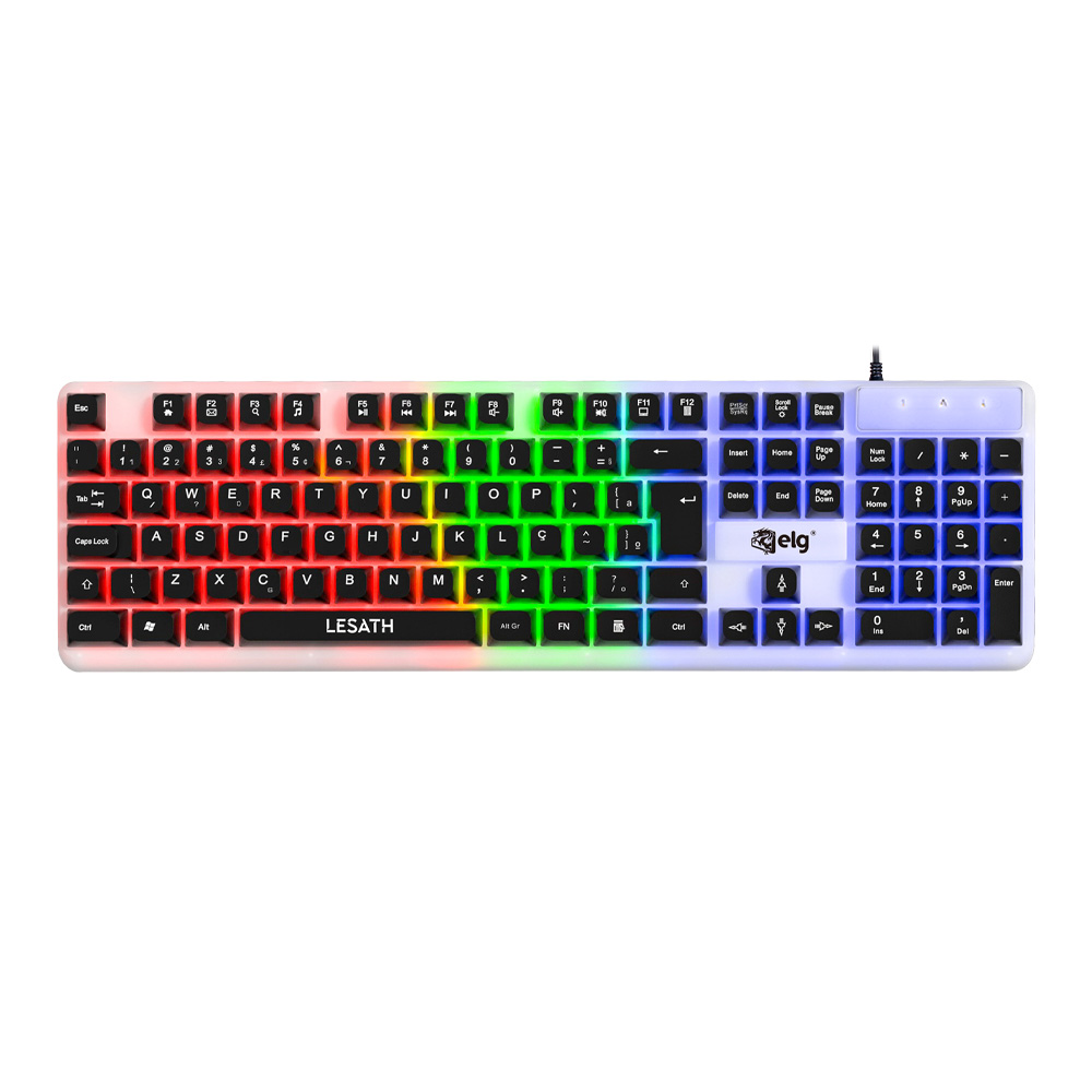 Teclado Gamer ELG Lesath com Membrana, Anti-Ghosting, Iluminação Rainbow, Layout ABNT2, Pincel de Limpeza e Aviso de Porta Incluso - TGLH