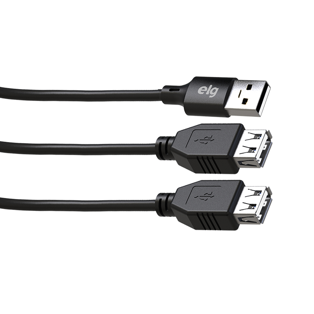 CABO EXTENSOR USB 2.0 Y C/ 1 PORTA MACHO E 2 FÊMEAS - 1,5M - PRETO - USBY2