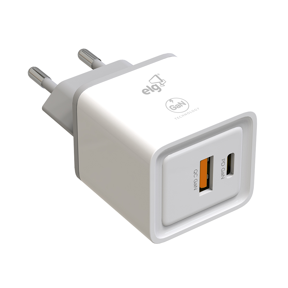 W35GAN - CARREGADOR DE PAREDE 35W GAN - UNIVERSAL - 2 SAÍDAS USB TIPO-C E 1 SAÍDA USB-A - BRANCO - ELG