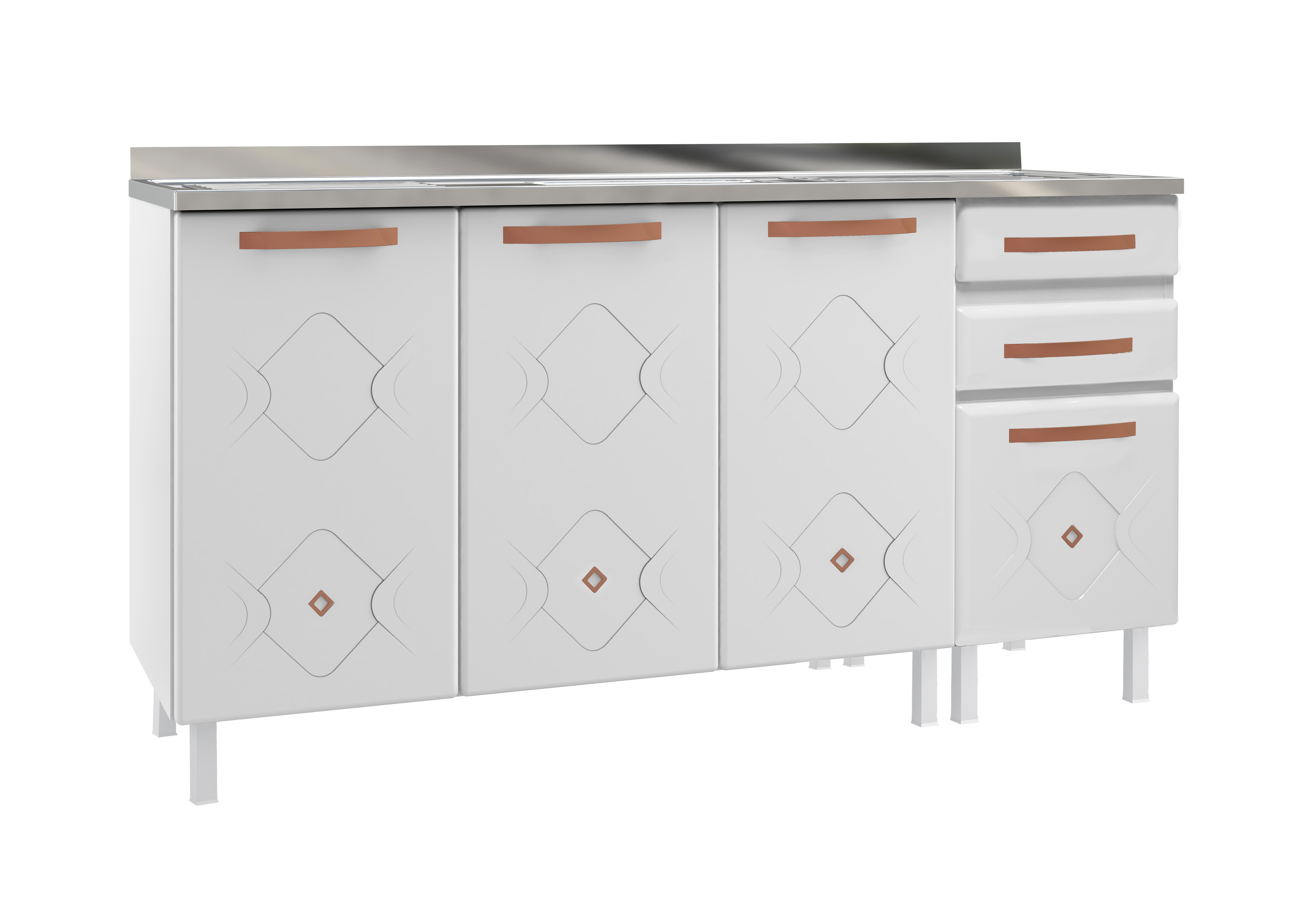BALCAO QUADRUPLO 1600MM 2GV C/PIA MIRAGE NEW BRANCO