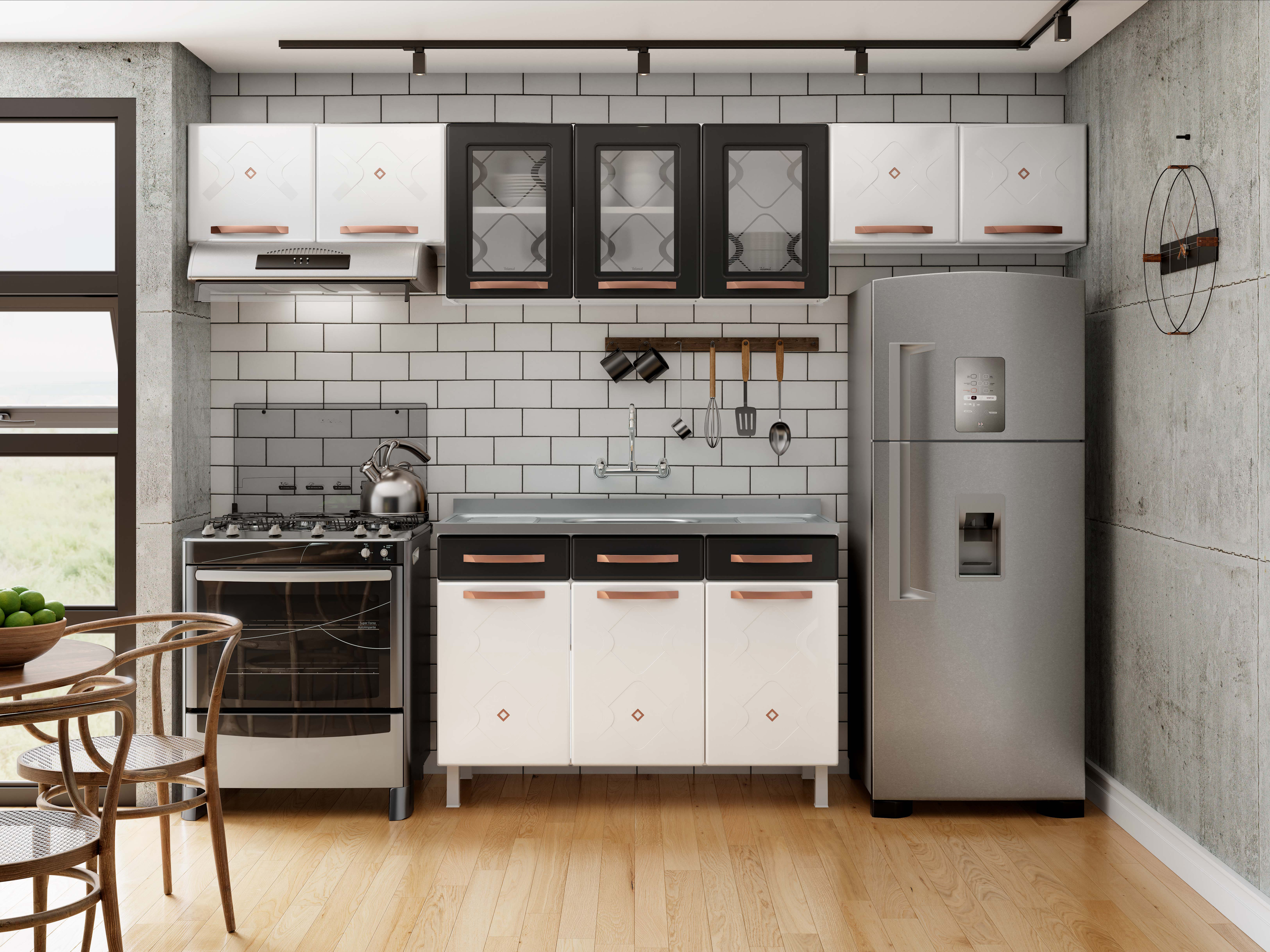 COZINHA COMPACTA 81 MIRAGE NEW PRETA - 3 VID 2 GV C/BALC S/TAM