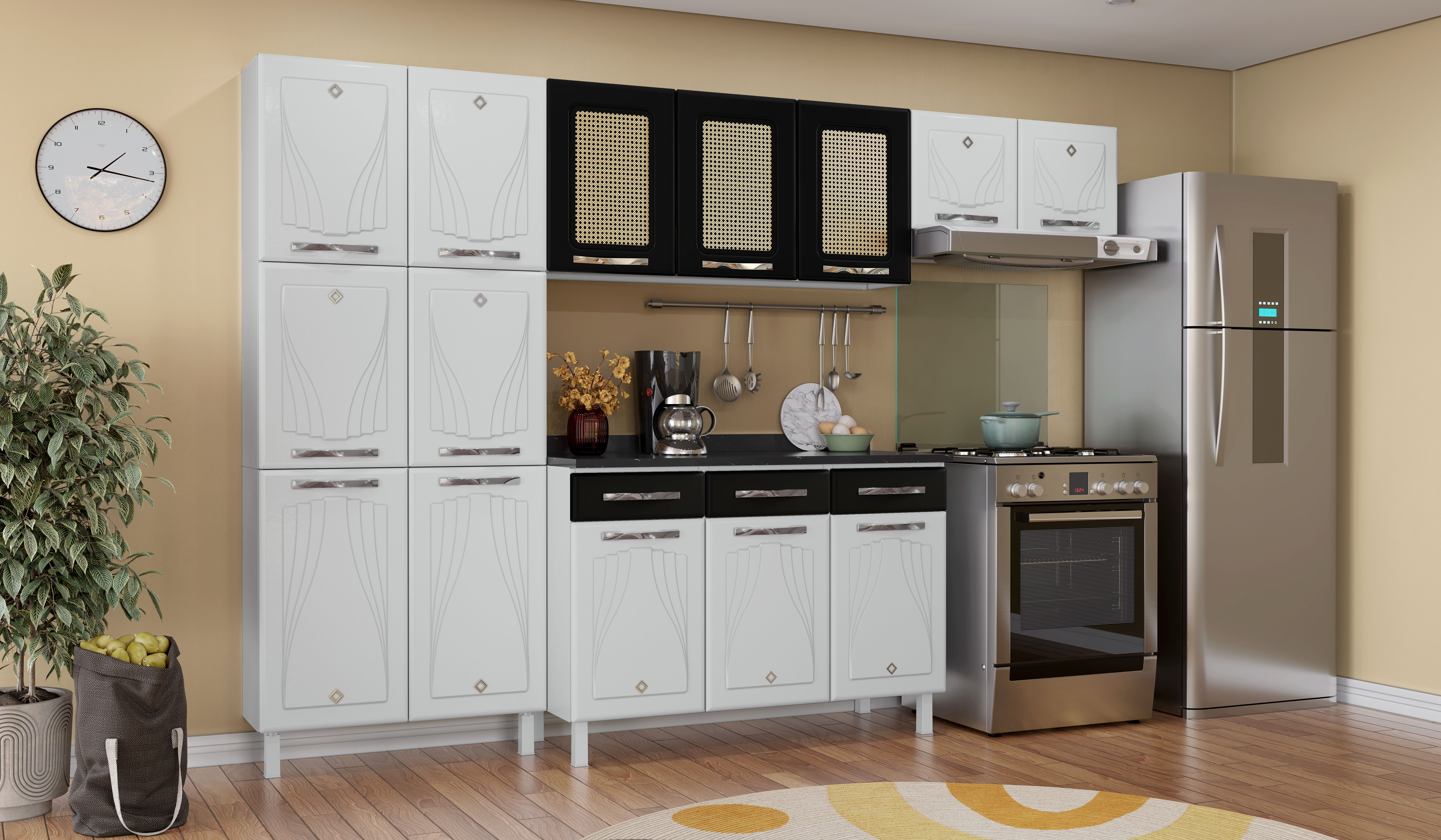 COZINHA COMPACTA 70 STAR NEW PRETA - 3P C/PALHA 3 GV