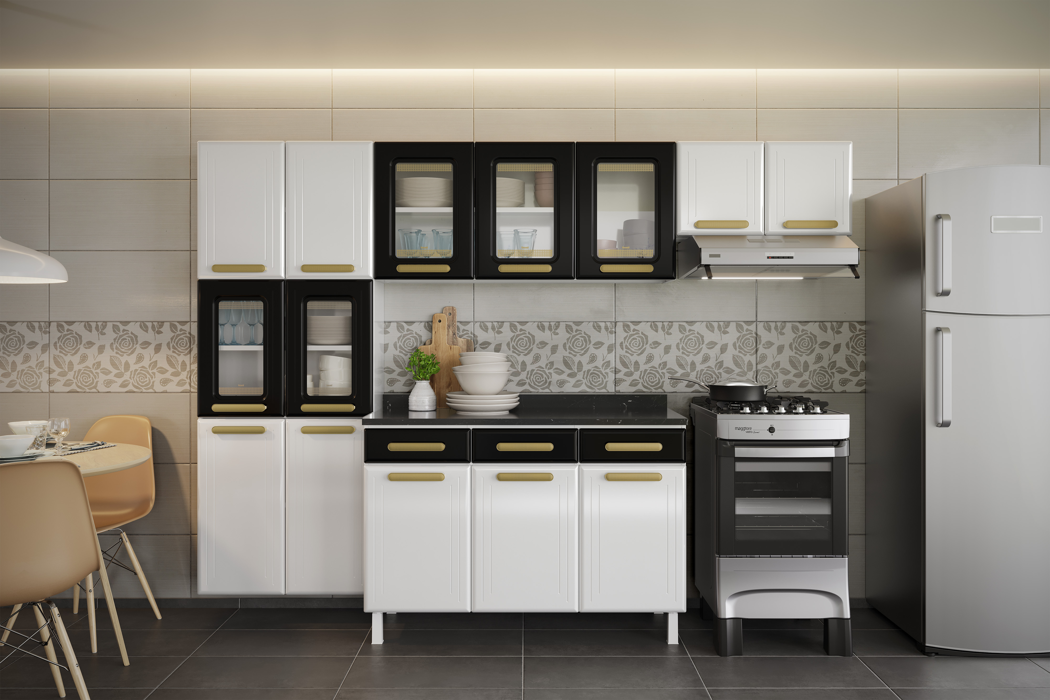 COZINHA COMPACTA 95 AGATA PRETO - 3 VID 3 GV KIT P/MICRO