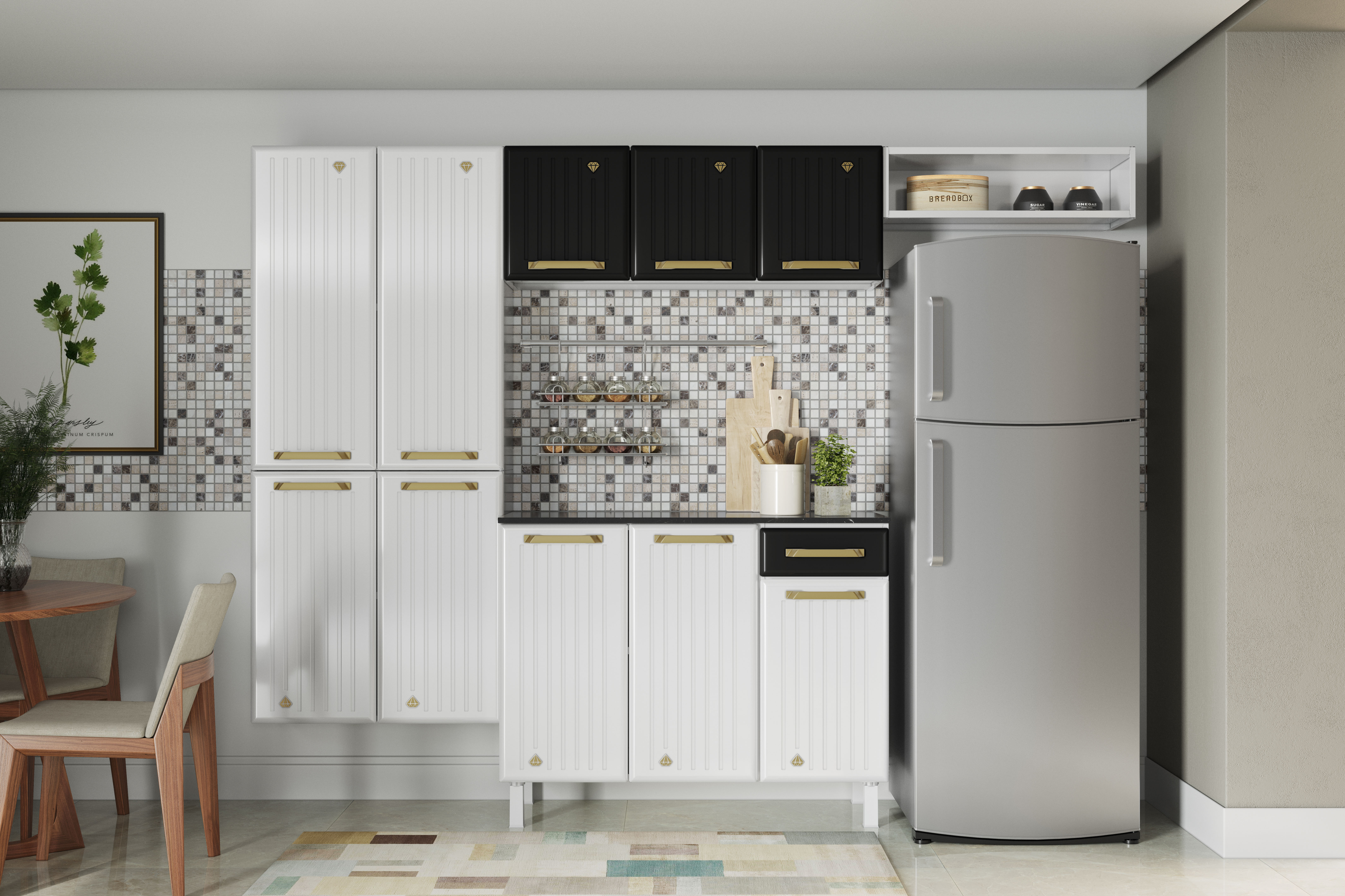 COZINHA COMPACTA 25 DIAMANTE NEW SMART PRETA COM BALCAO 1GV
