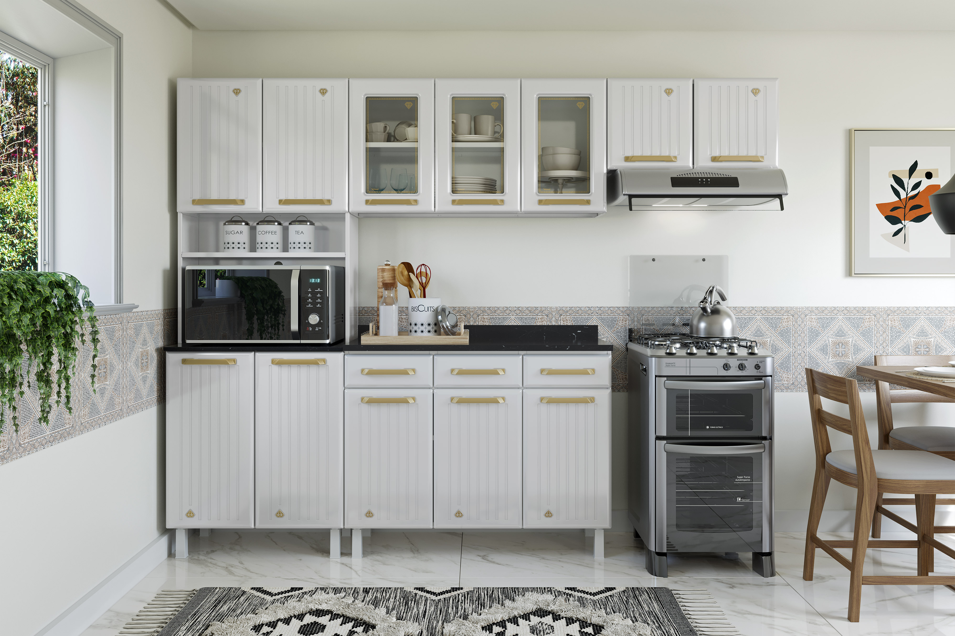 COZINHA COMPACTA 88 DIAMANTE NEW BRANCO 3P C/PALHA KIT P/MIC C/TAM
