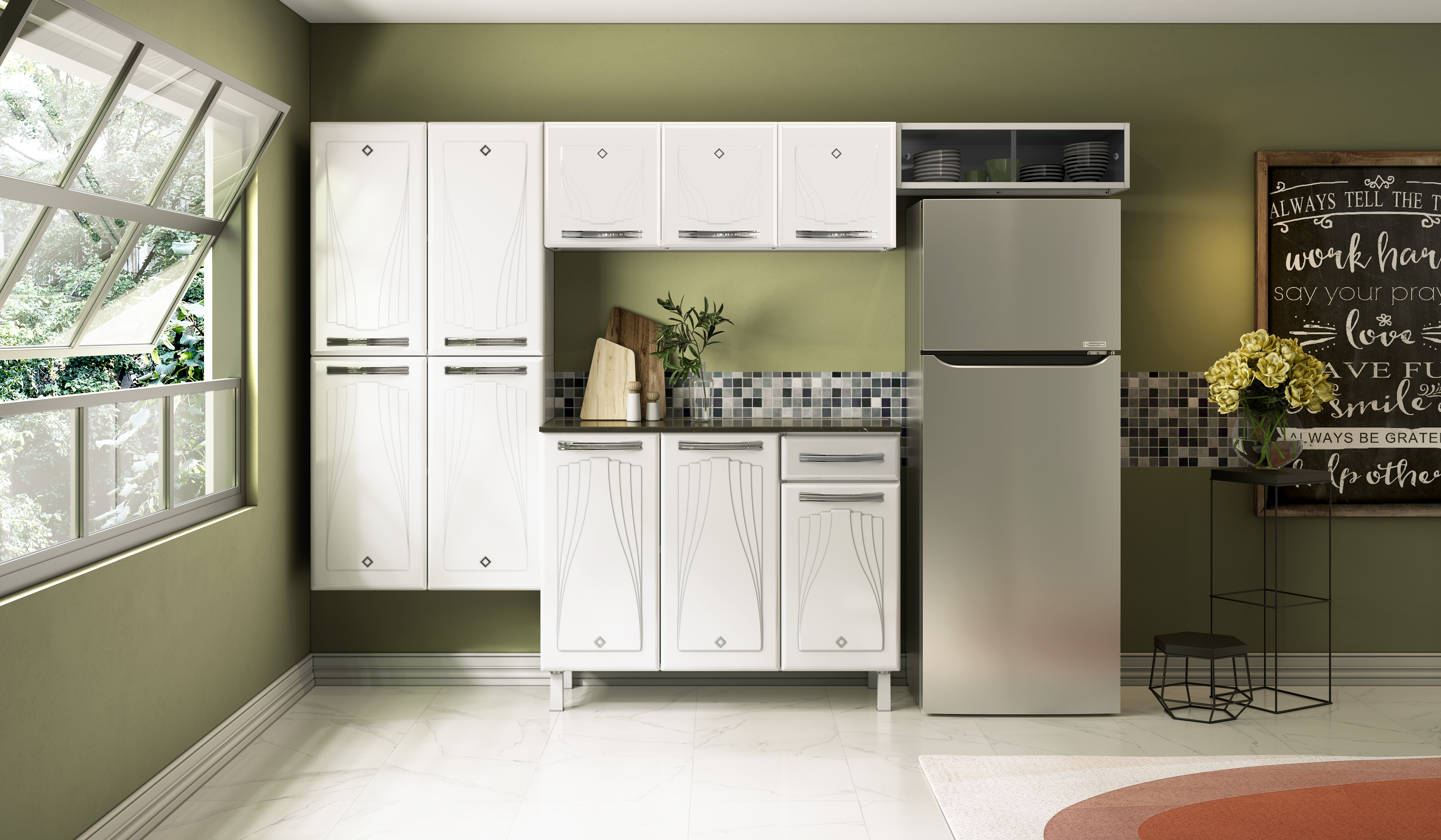 COZINHA CRISTAL COMPACTA 10 SMART BRANCO 4PT ALTAS - NICHO C/VID