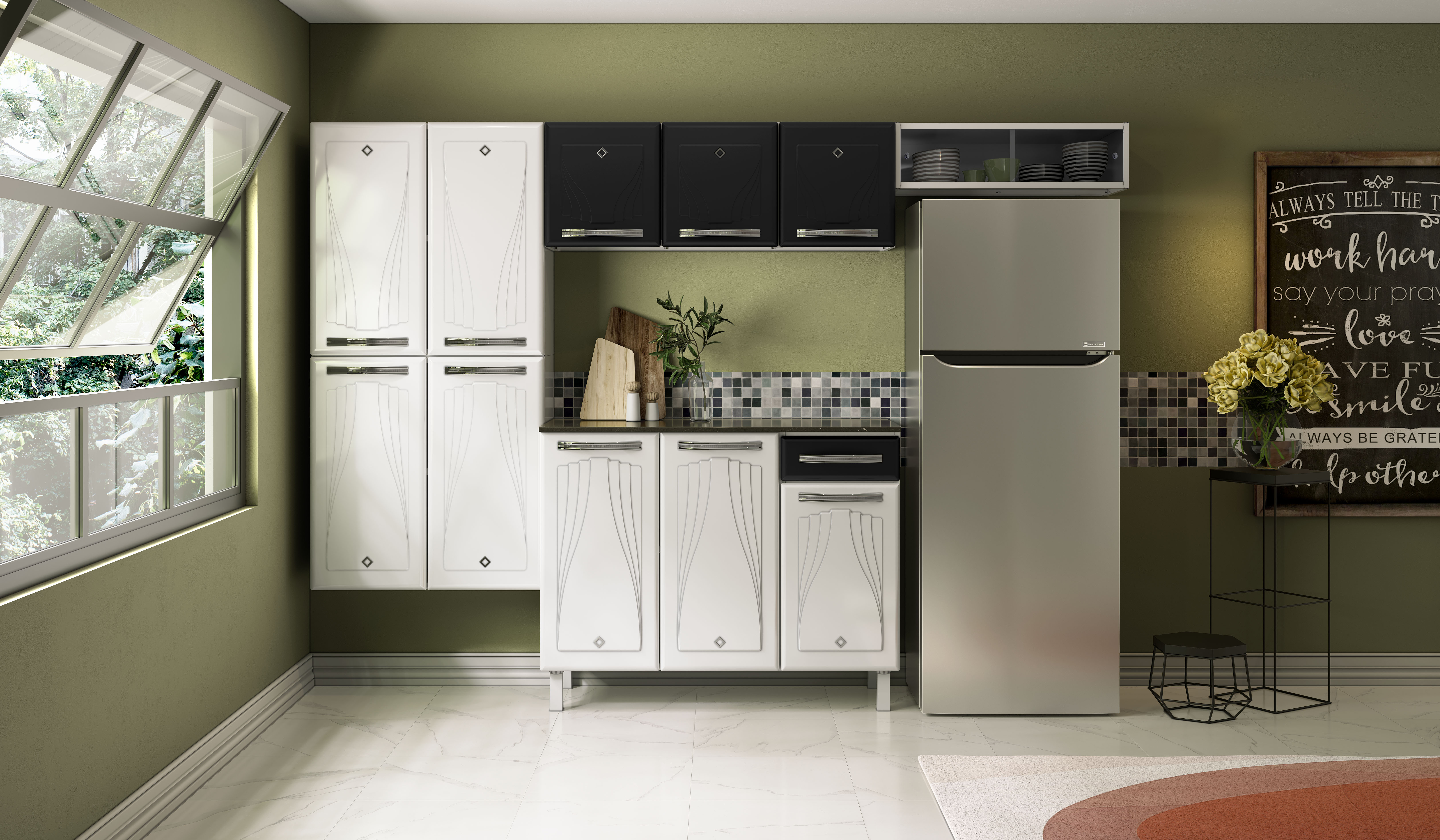 COZINHA CRISTAL COMPACTA 10 SMART PRETO 4PT ALTAS - NICHO C/VID