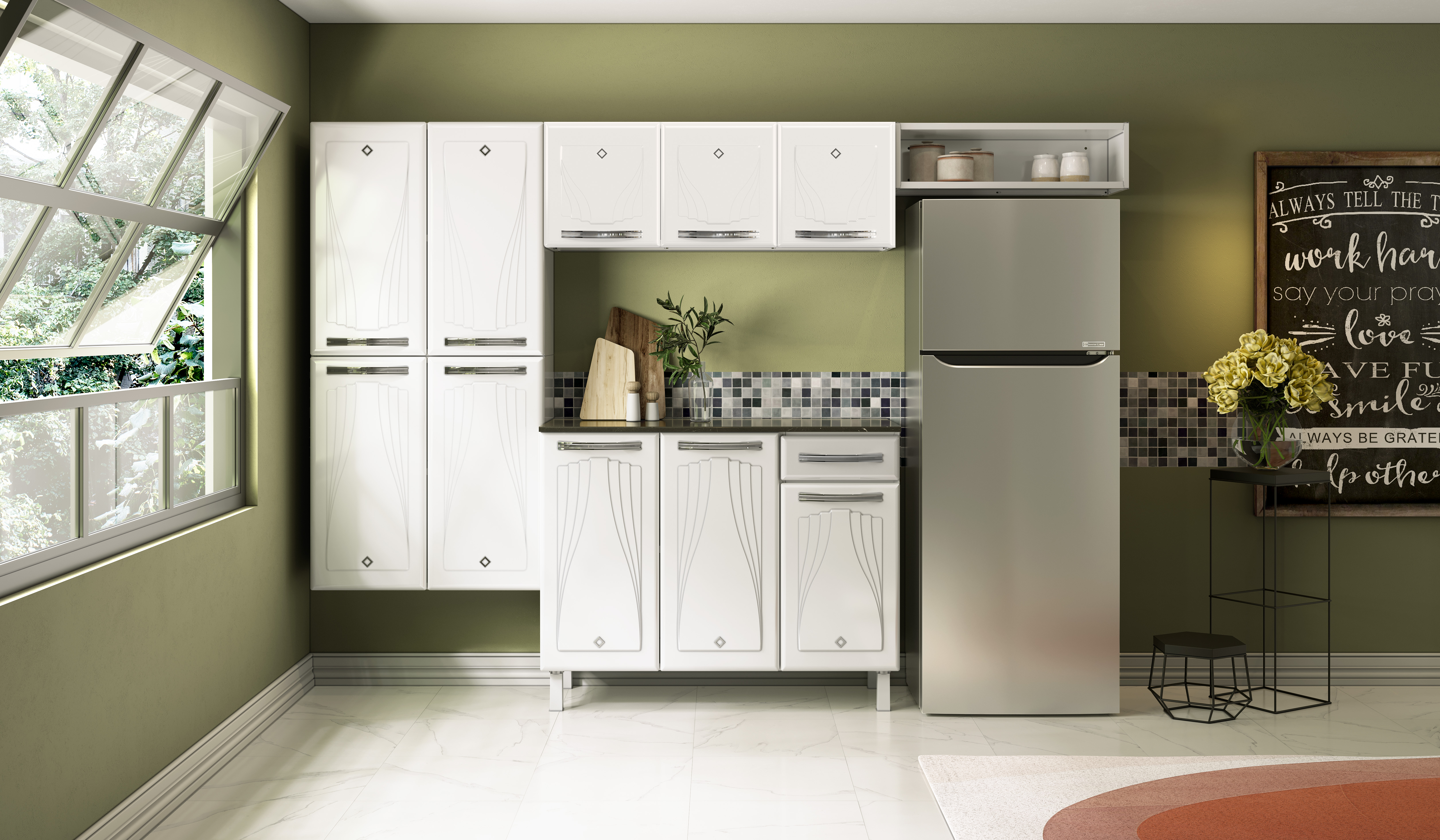 COZINHA CRISTAL COMPACTA 25 SMART BRANCO COM BALCAO 1GV