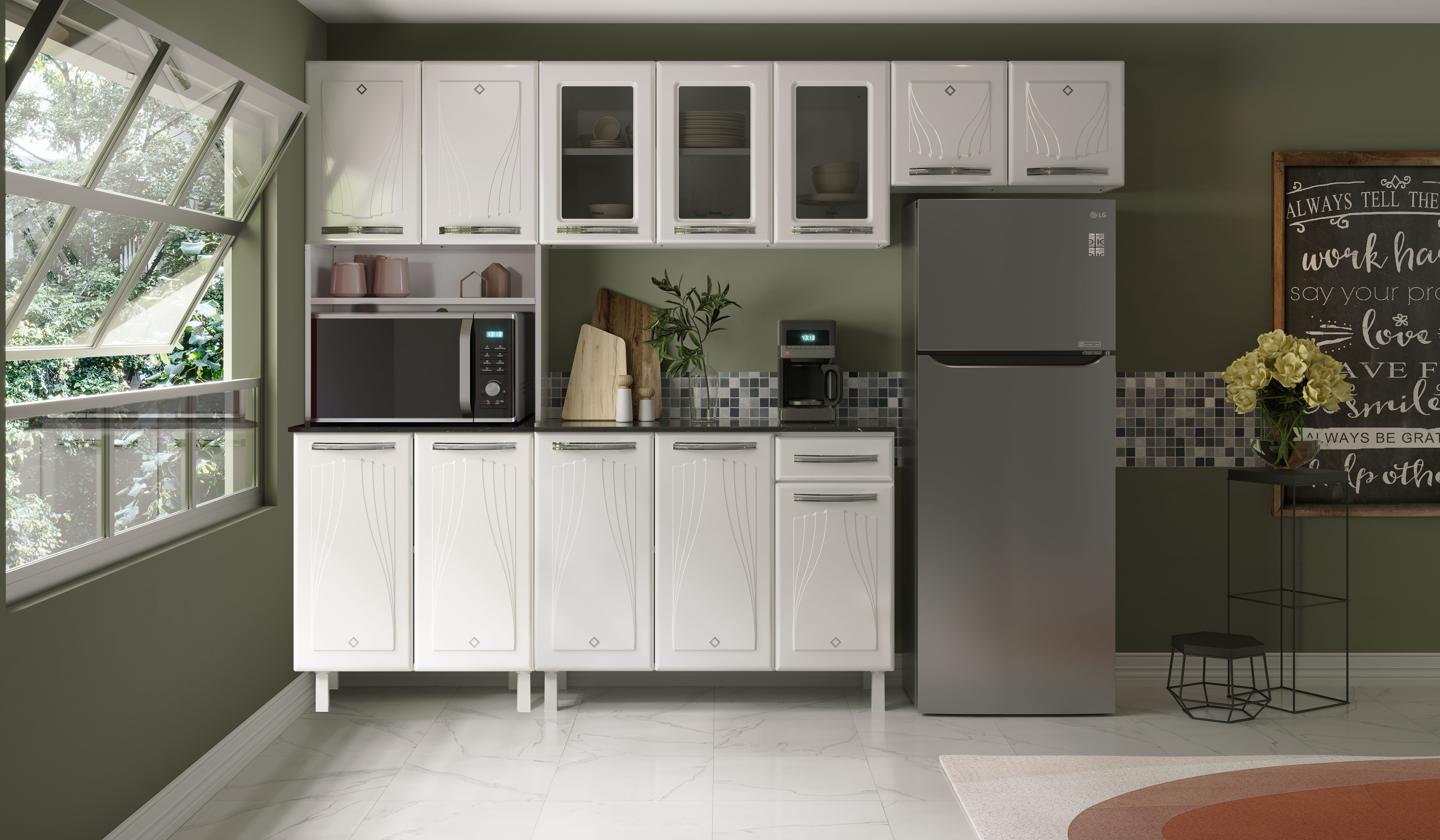 COZINHA CRISTAL COMPACTA 44 BRANCO - 3 VID KIT P/MICROONDAS