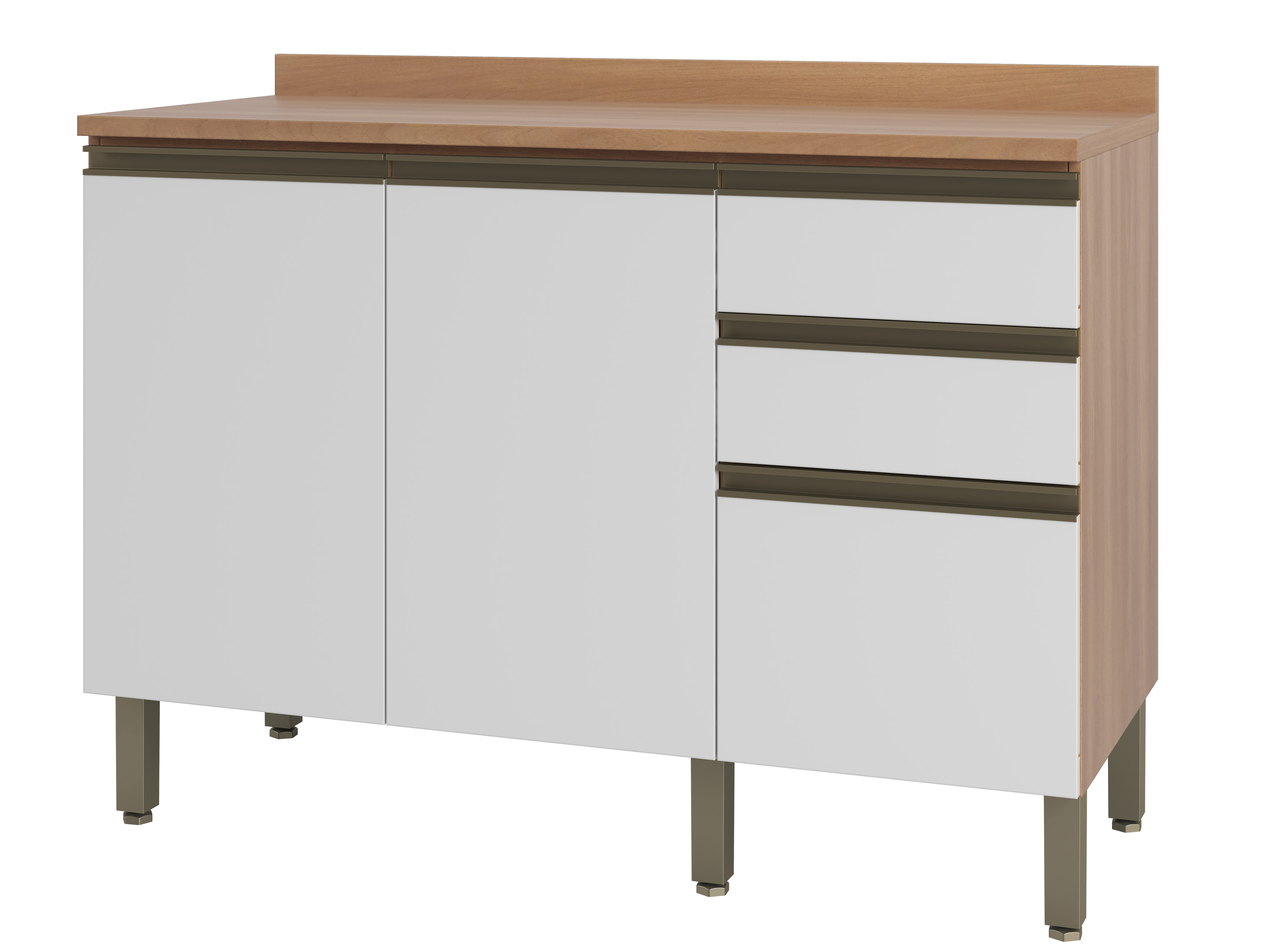 BALCAO MACADAMIA 1200MM C/TAMPO 2PT 3GV FREIJO/BRANCO